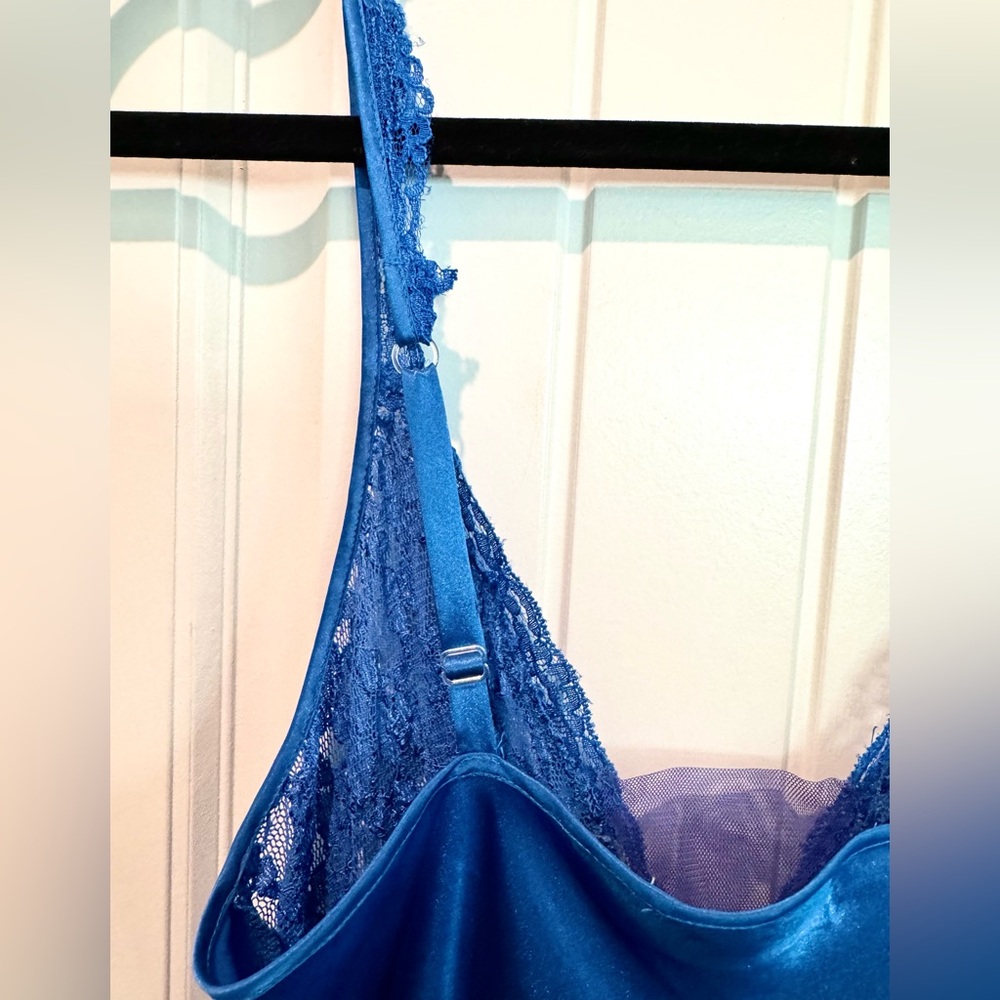 Vtg 90’s Victoria's Secret Gold Label Plunging Royal Blue Long Nightgown Sz M - Picture 6 of 11